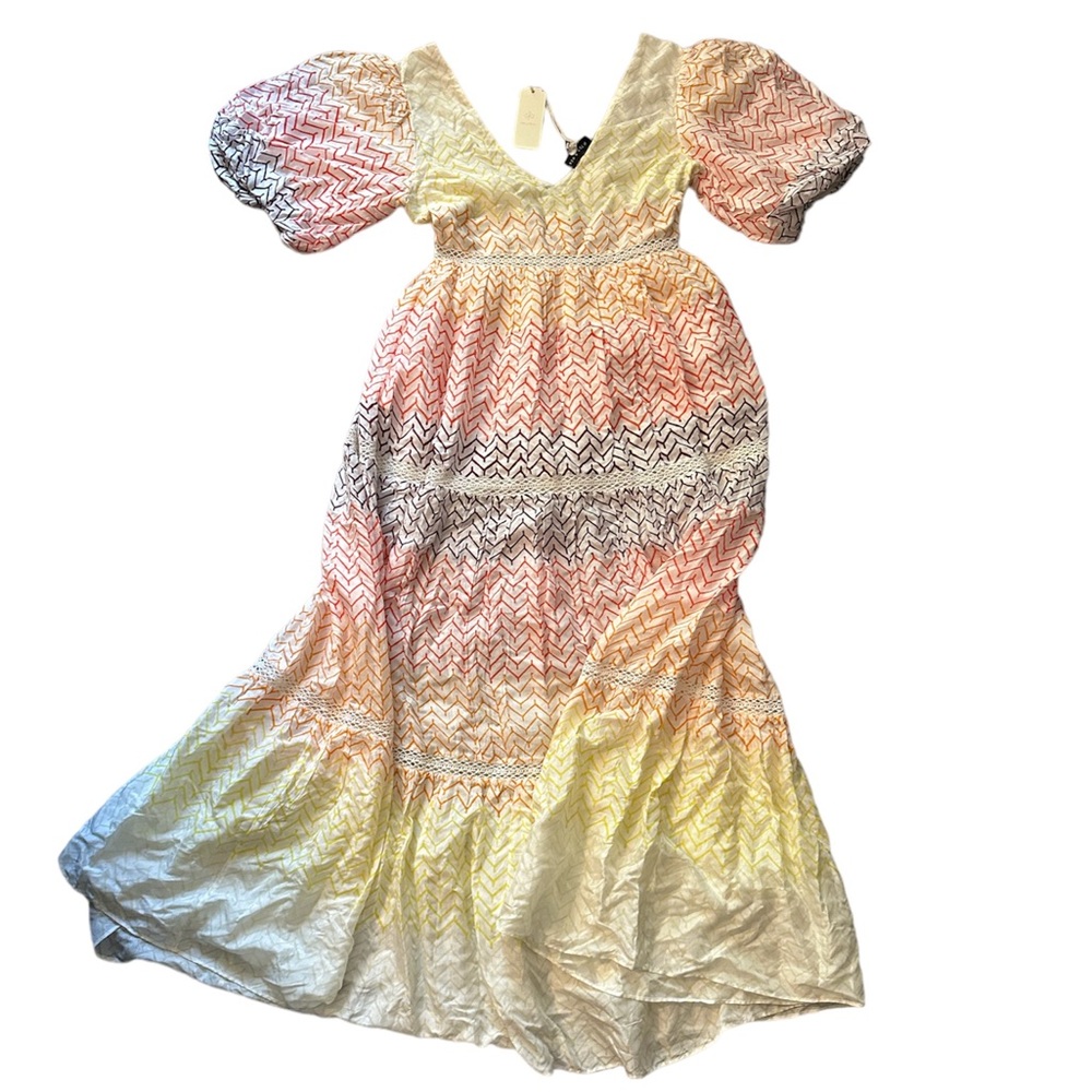 Ash and Eden 🍍boho style rainbow maxi dress deep v- neck with balloon sleeves